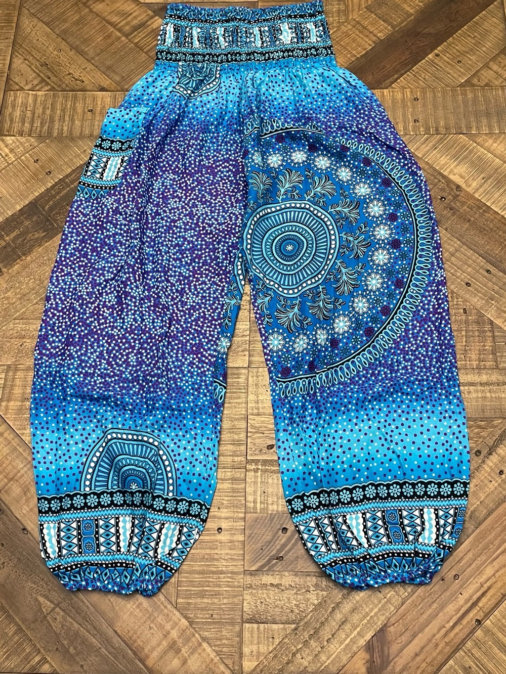 bohemian-style blue harem pants